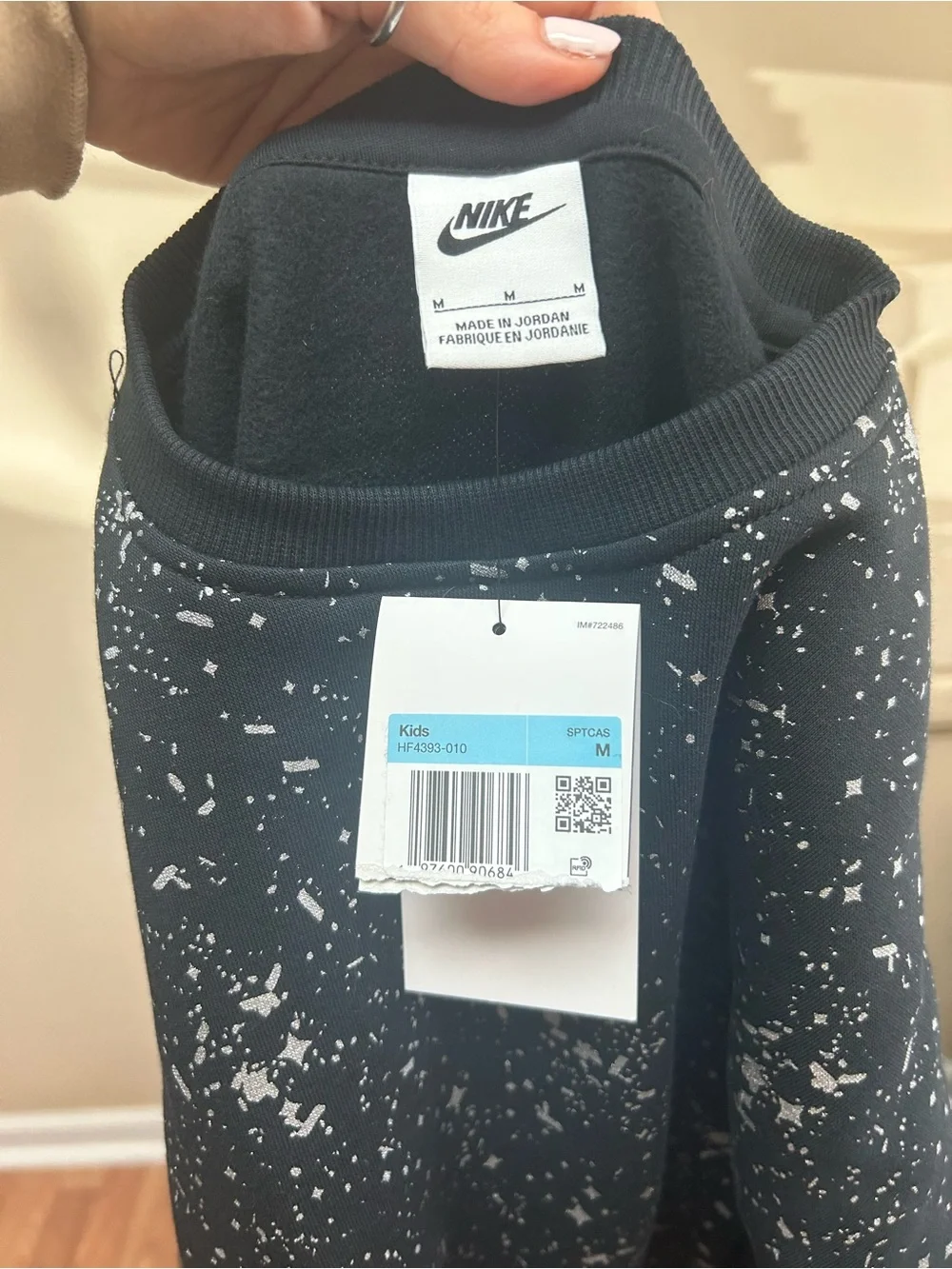 Nike Girls Cropped Sweatshirt Black Metallic Silver Splatter Crewneck Youth M